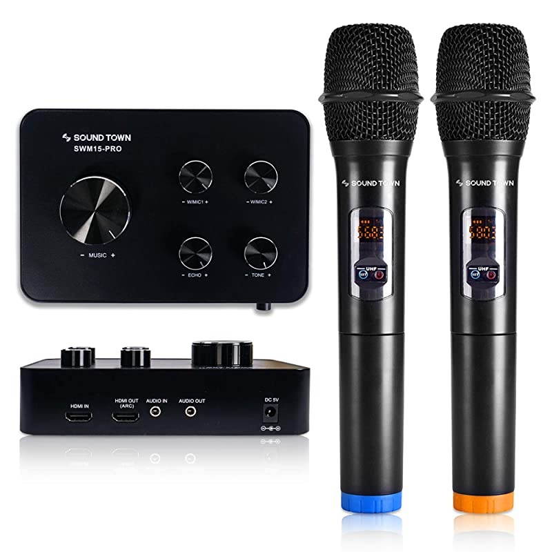 Wireless Microphone Karaoke Mixer System with HDMI ARC, Optical, AUX, Bluetooth - Supports Smart TV, Media Box, Bar (SWM15-PRO)