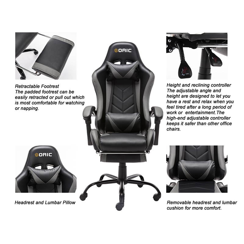 Goaic Gaming Chair PC Racing Game Chair Ergonomic 135&deg; Adjustable Reclining Office Chair with Footrest, High Back Office Desk Computer Chair with Headrest and Lumbar Pillow Support (White/Red)