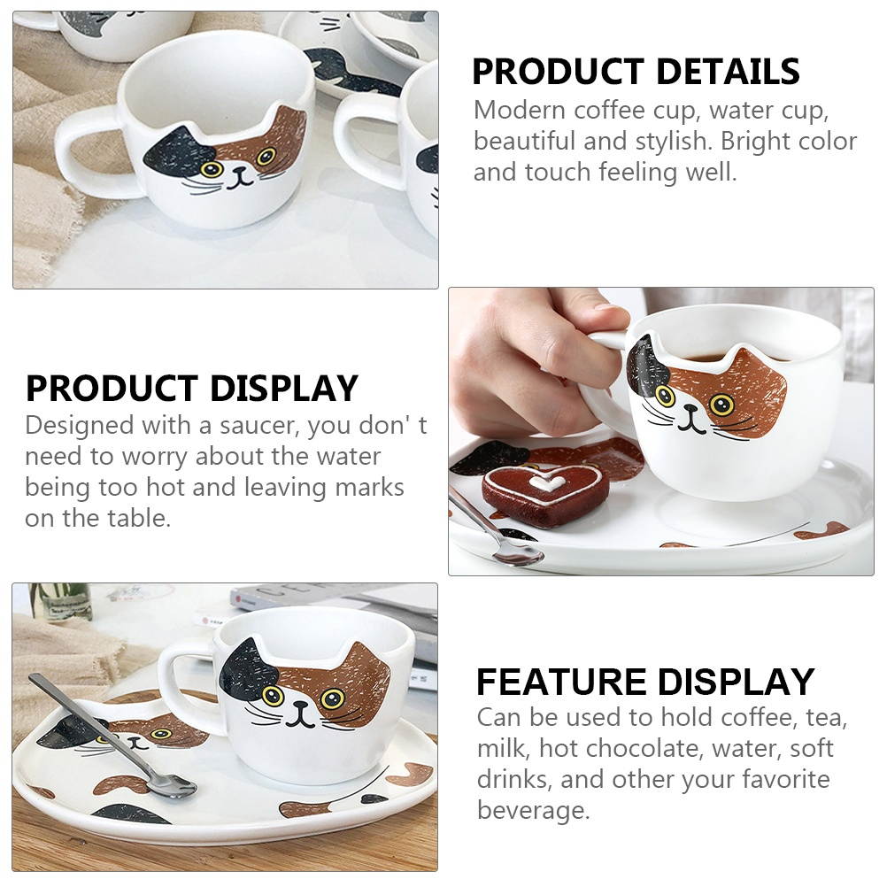 1 Set Ceramic Mug Cup Adorable Cat Design Water Cup Saucer for Home Office