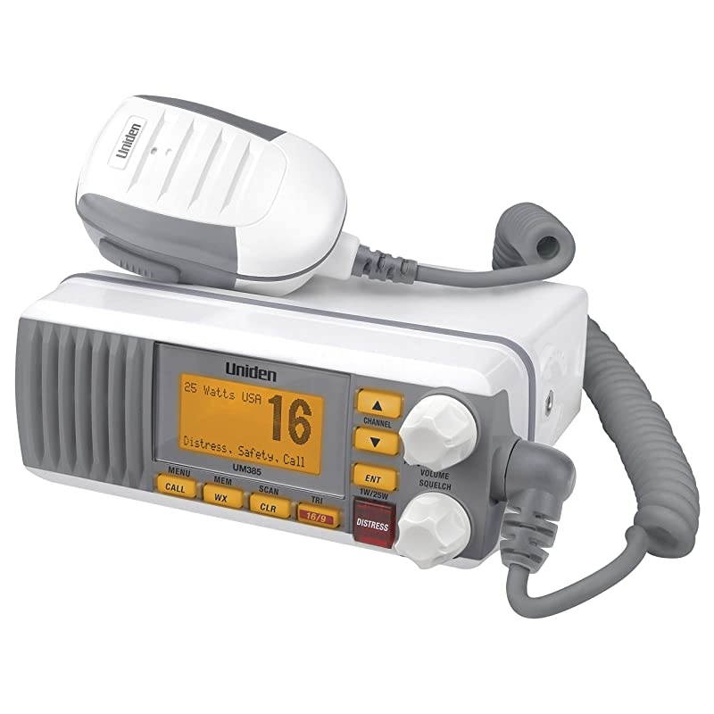 UM385 25 Watt Fixed Mount Marine Vhf Radio, Waterproof IPX4 with Triple Watch, Dsc, Emergency/Noaa Weather Alert, All Usa/International/Canadian Marine Channels, Memory Channel Scan, White