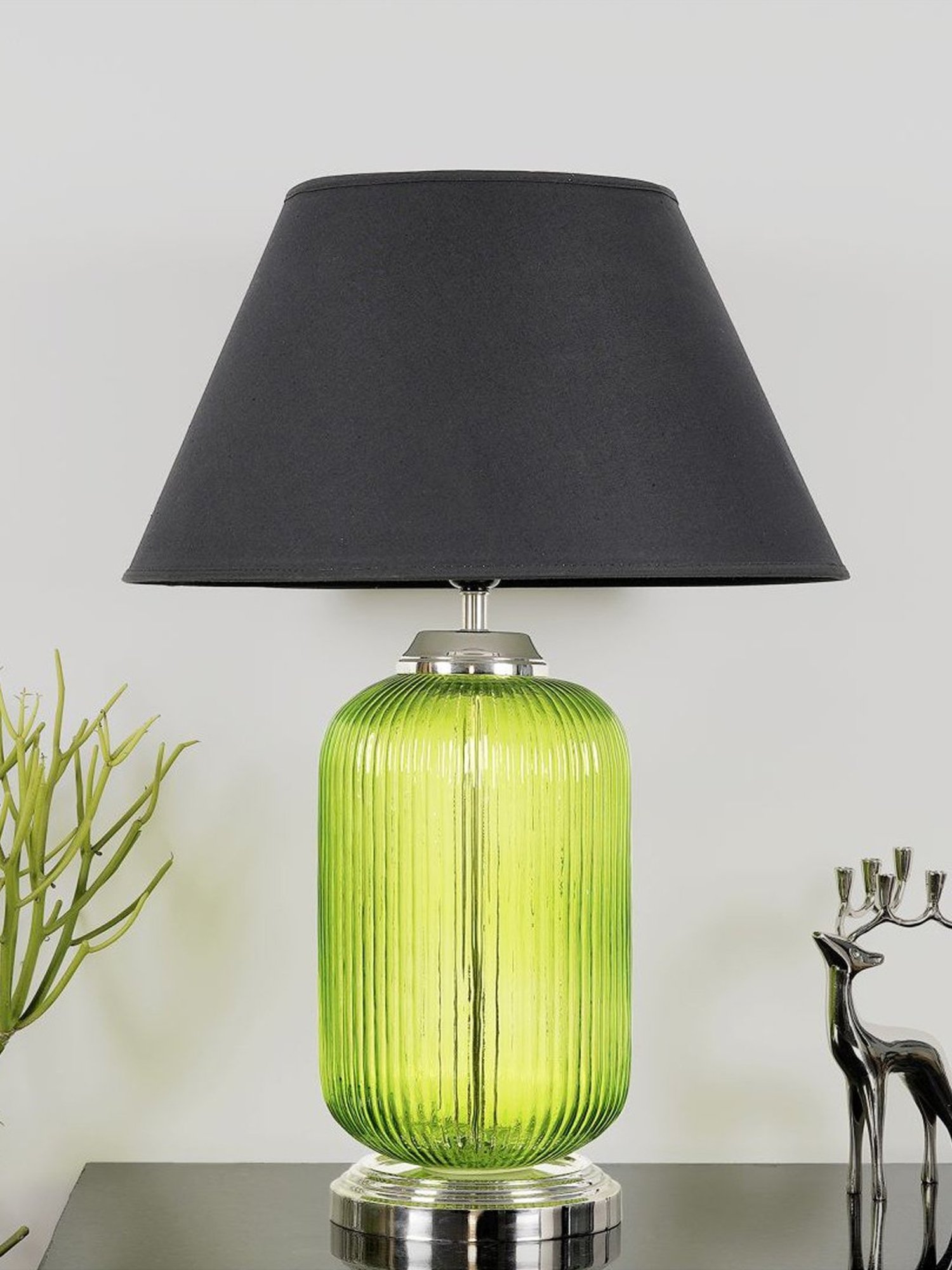 Kapoor Lamp Shades Green & Black Glass Maloto Luster Finish Cotton Shade Table Lamp