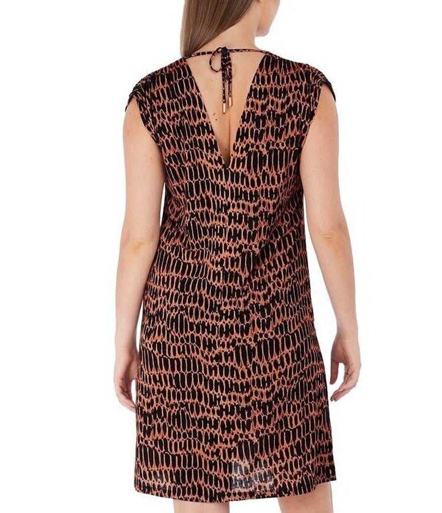 Tommy Bahama Midnight Orchid Tropical Print Scoop Neck Ruffle Hem Spa Dress