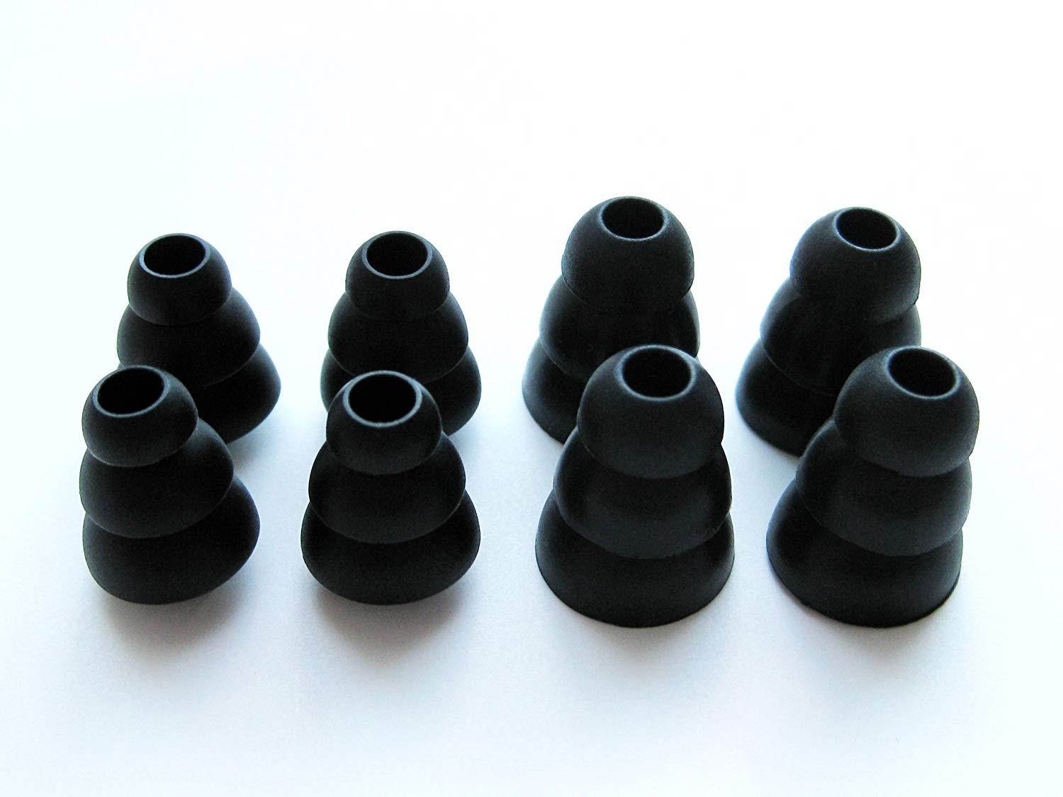 8pcs 4 Small and 4 Large Black Soft Triple Flange Replacement Eartips Earbuds Set for Audio-Technica CK Series CKS Series CKM Series CKL Series CKF Series and ANC Series In-Ear Earphones Headset