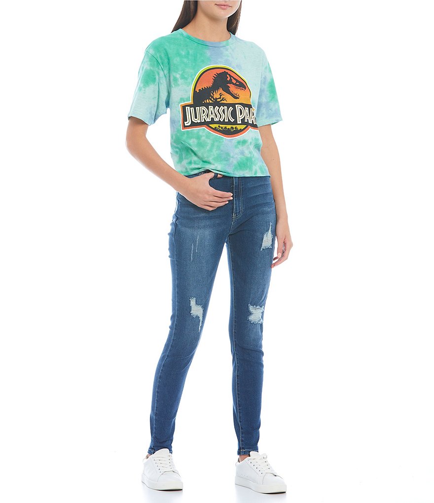 Junk Food Jurassic Park Tie Dye Short Sleeve Cropped Top