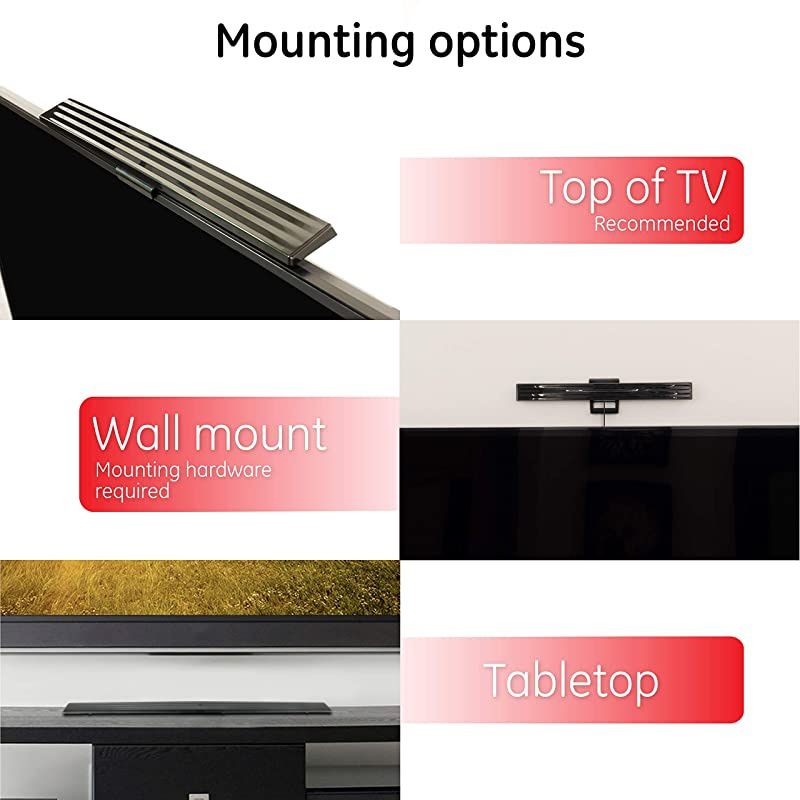 Version GE HD Amplified TV Antenna Easy Mount to Top of TV Design Long Range Supports 4K 1080P Digital HDTV VHF UHF Included Amplifier Signal Booster AC Adapter 5 ft Coax Indoor 37075