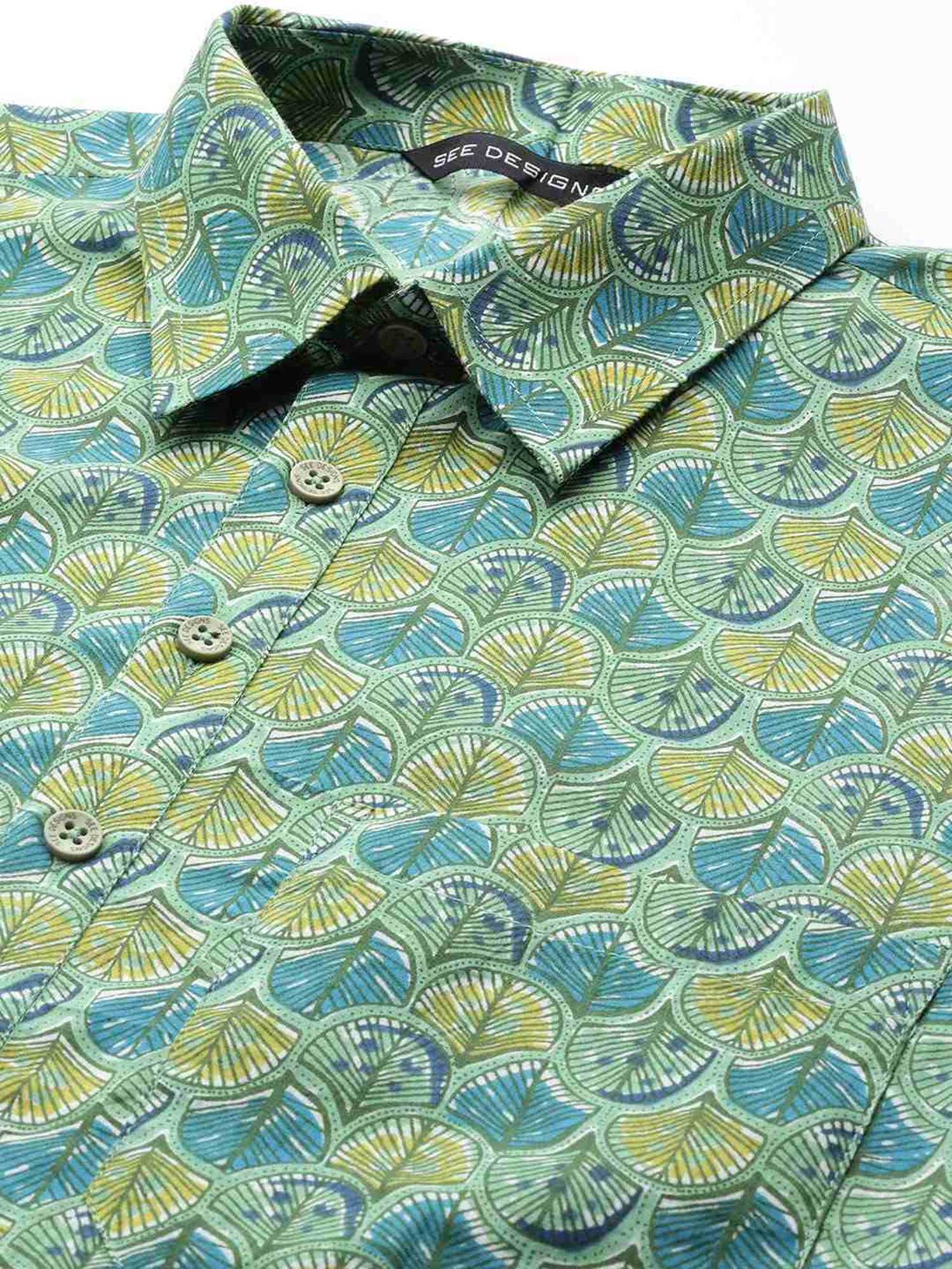 See Designs Green & White Cotton Regular Fit Printed Kurta Bottom Set