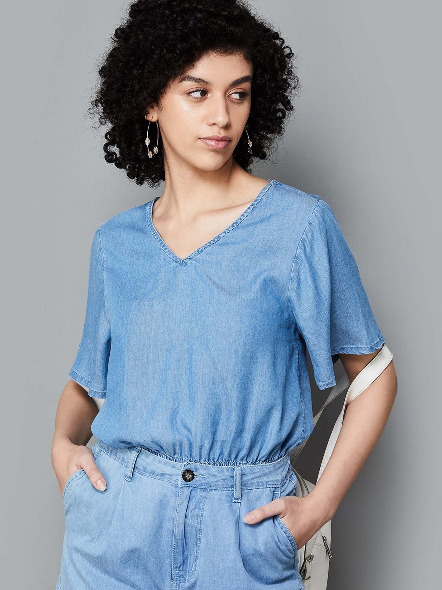 Fame Forever by Lifestyle Blue Cotton Regular Fit Top