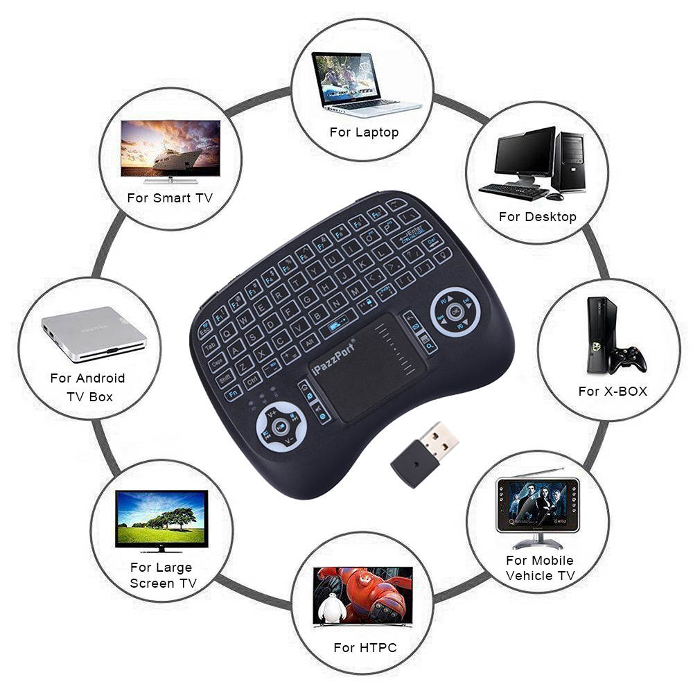 iPazzPort 2.4G Portable Wireless Keyboard USB Keyboard with Backlit Touchpad for Android TV Box Black