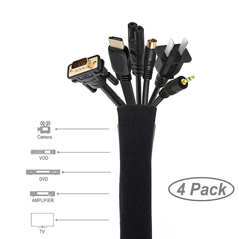 Cable Management Sleeve  Cord Management System for TV Computer Home Entertainment 19 20 inch Flexible Cable Sleeve Wrap Cover Organizer 4 Piece Black