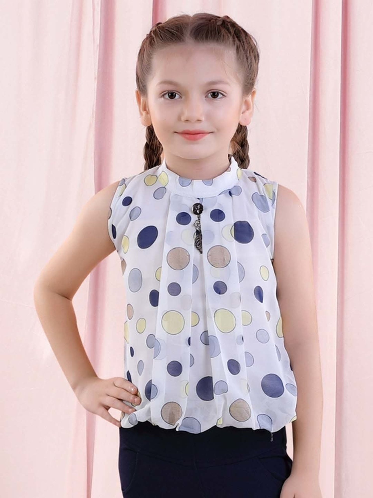 poplins Kids Yellow & Blue Cotton Printed Top
