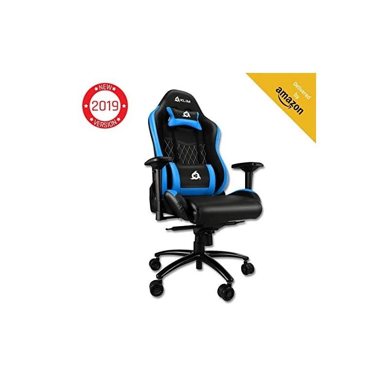 Esports Gaming Chair Executive Ergonomic Racing Computer Chair - Back & Head Support - New - Adjustable Armrest - Desk & Office Recliner - Silla Gamer - Black & Blue Cushion