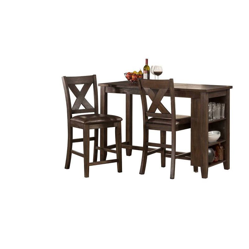 3pc Spencer Counter Height Dining Set with X Back Stools Wood Dark Espresso/Brown Faux Leather - Hillsdale Furniture