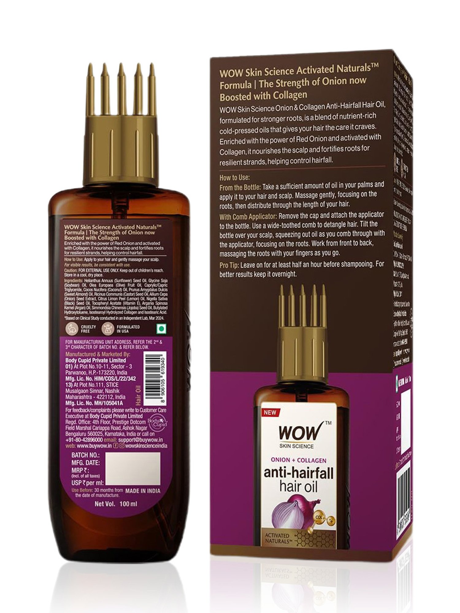 Wow Skin Science Onion + Collagen Anti-Hairfall Hair Oil - 100 ml
