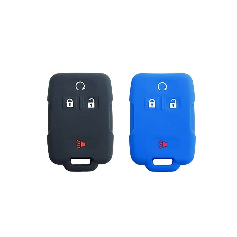 Autotech Remote Key Silicone Rubber Keyless Entry Shell Case Fob and Key Cover fit for Chevrolet Silverado Colorado M3N32337100 13577770 13577771 GMC Sierra Yukon Cadillac1 PairBlack+Blue