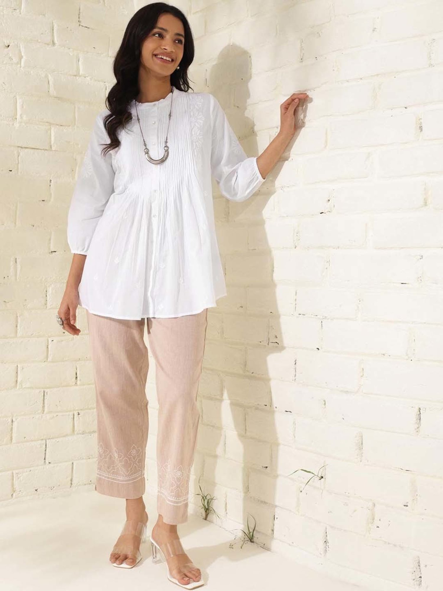 Fabindia White Cotton Embroidered Tunic