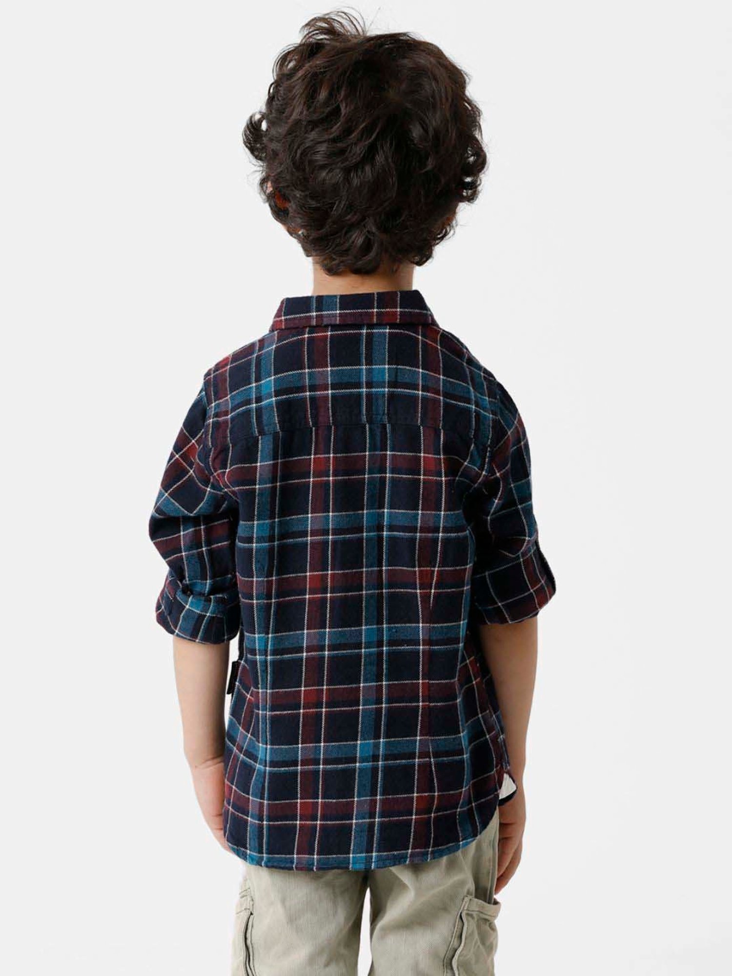 Kate & Oscar Kids Navy & Red Cotton Chequered Full Sleeves Shirt