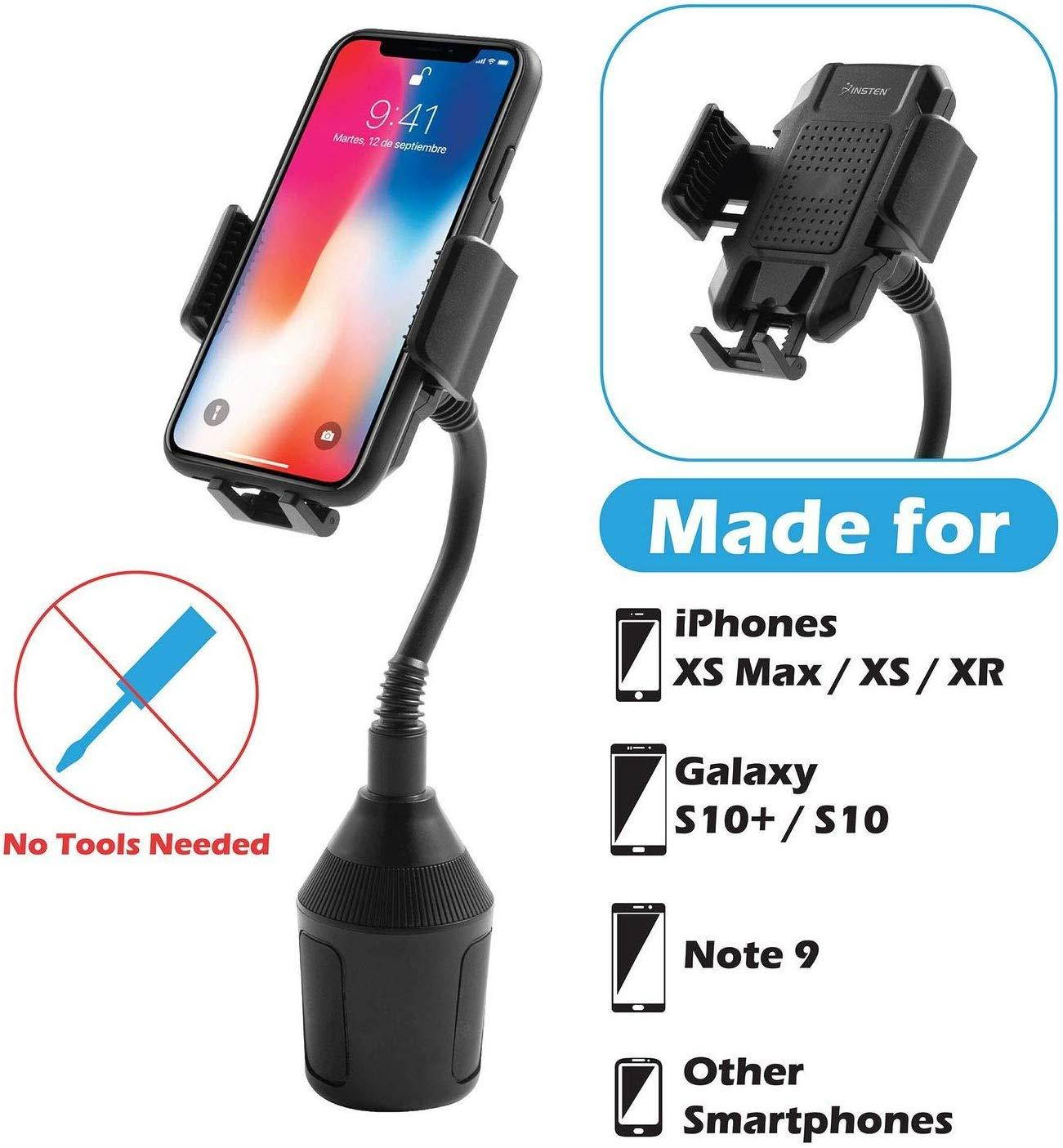 Cup Car Phone Holder, Insten 360 Degree [One Button Release] Long Gooseneck Cup Holder Car Mount Compatible with iPhone 11/11 Pro/ 11 Pro Max/XS/XS MAX/XR/X/8/8+/7/7+, Galaxy S10/S9/S8/Note 9