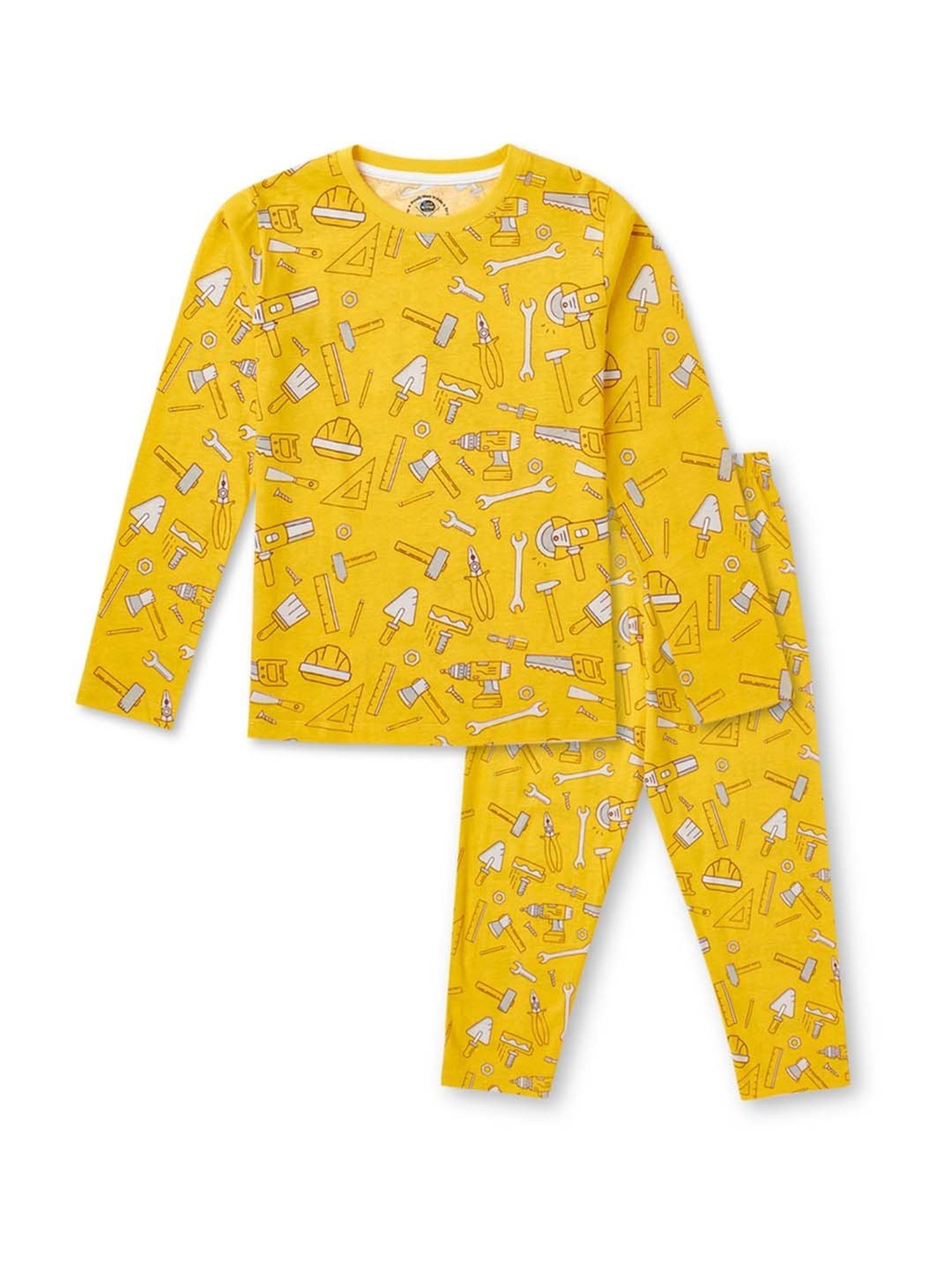 Cub McPaws Boys Mustard Cotton Printed Full Sleeves T-Shirt Set