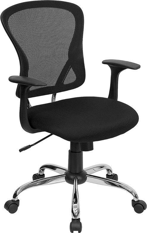 Mid-Back Black Mesh Swivel Task Chair with Chrome Base and Arms