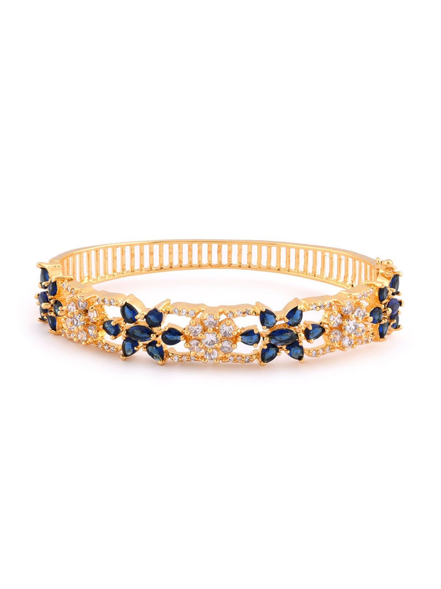 Fida American Diamond Sapphire Gold-Plated Floral Bangle for Women