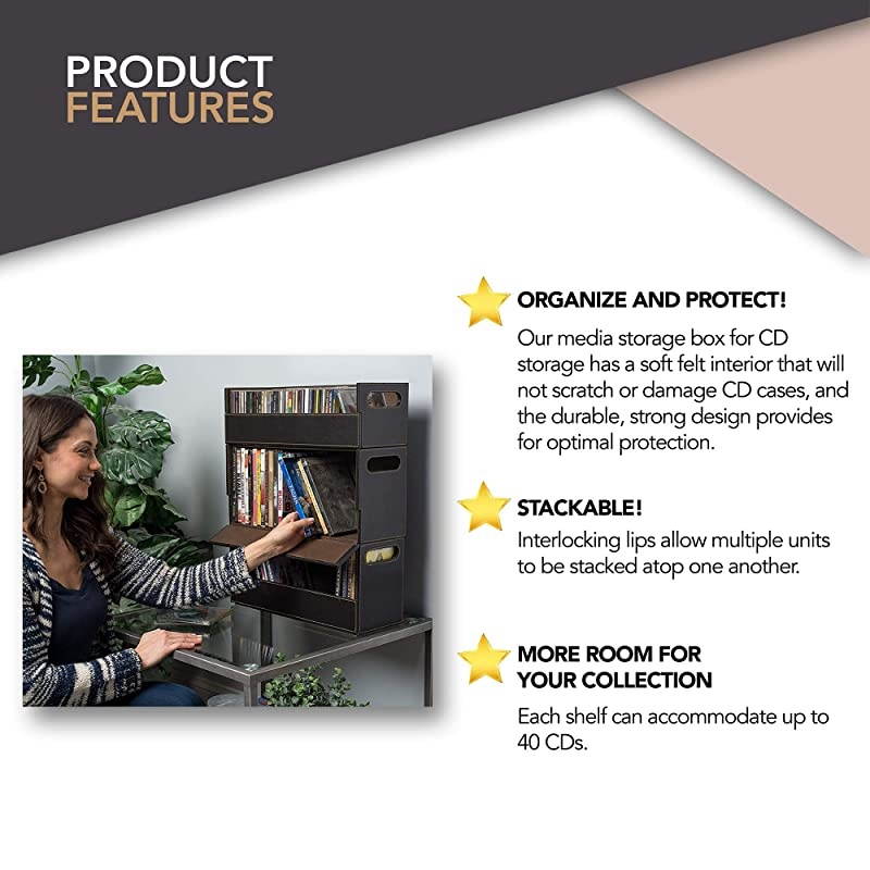 Storage Box with Powerful Magnetic Opening - Tray Holds 40 Cases for Media Shelf Storage and Organization