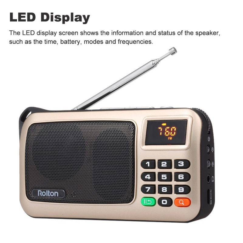 Rolton W405 FM Digital Radio Portable USB Wired Computer Speaker HiFi Stereo Receiver w/ Flashlight LED Display Support TF Music Play
