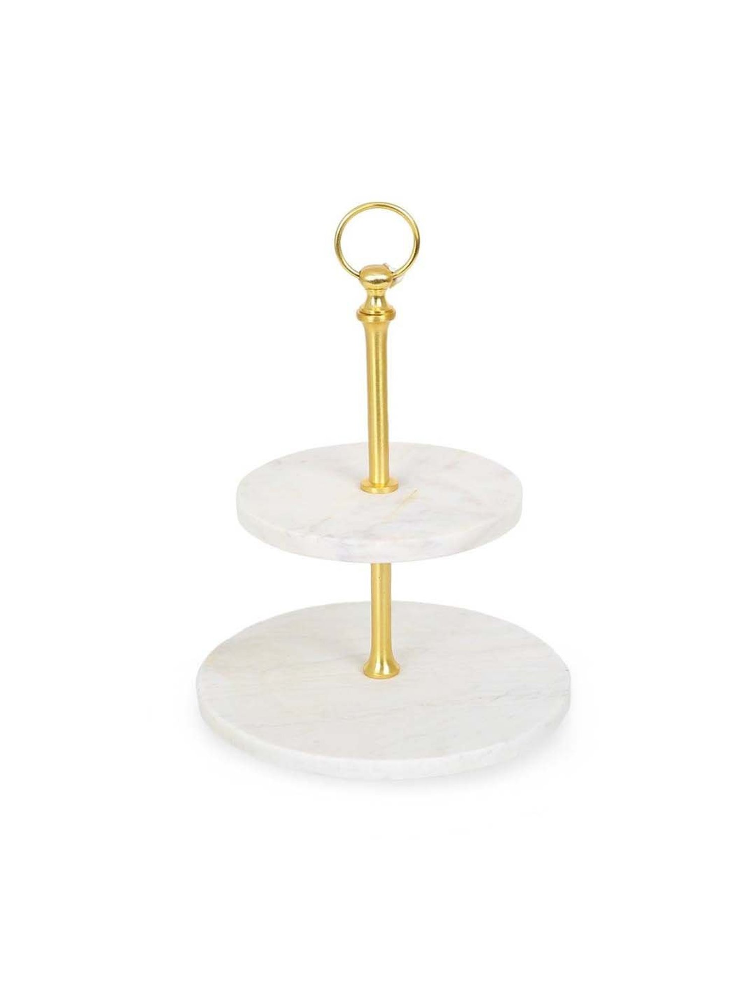 Home4U 'Neva' White & Golden Marble 2-Tier Cake Stand