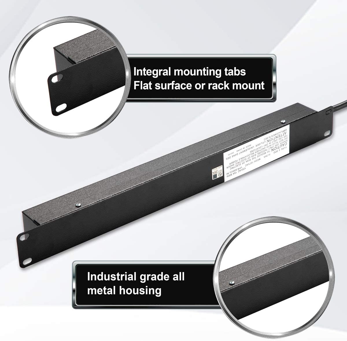 BESTTEN 1U Rack Mount PDU Power Strip, 8-Outlet Metal Surge Protector with 10-Foot Cord and Circuit Breaker, 15A/125V, UL Listed, Black