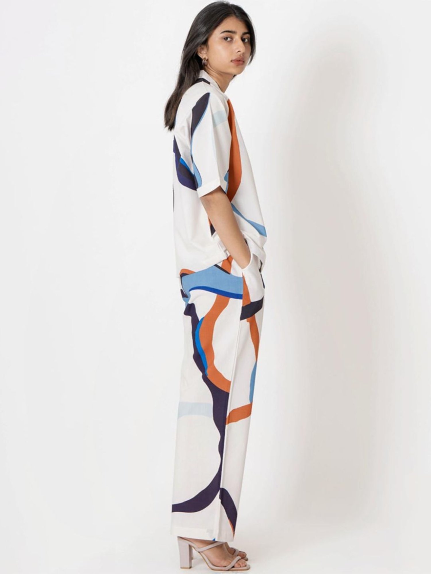 Kameez by Pooja White Capsule 24 Abstract Digital Print Modal Cotton  Shirt and Pant Co-ord Set