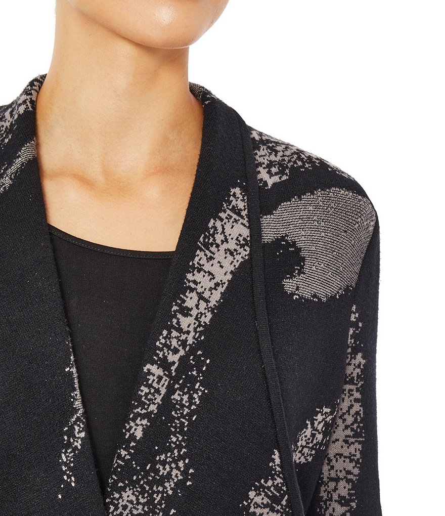 Ming Wang Abstract Pattern Shawl Collar Neck Long Sleeve Knit Cardigan