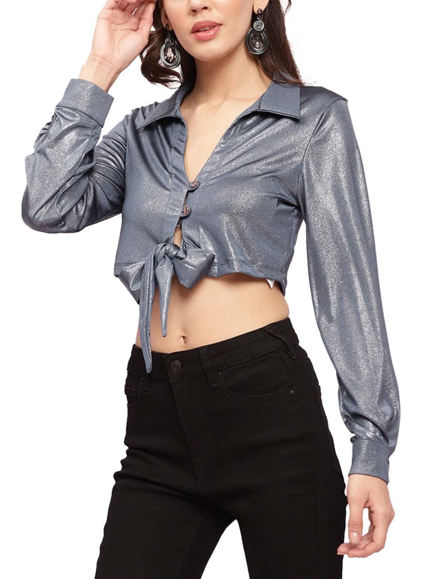 KENDALL + KYLIE Grey Slim Fit Shirt