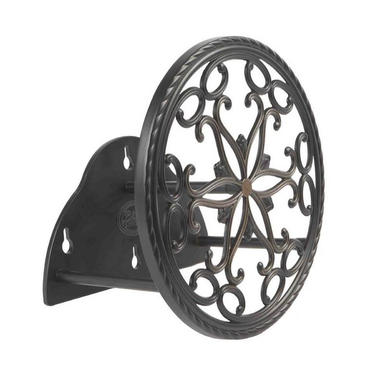 Liberty Garden LBG671 Aluminum Decorative Wall Mount Butler Garden Hose Reel for 125' of 5/8" Hose for Backyard, Garden, or Home in Patina Brown