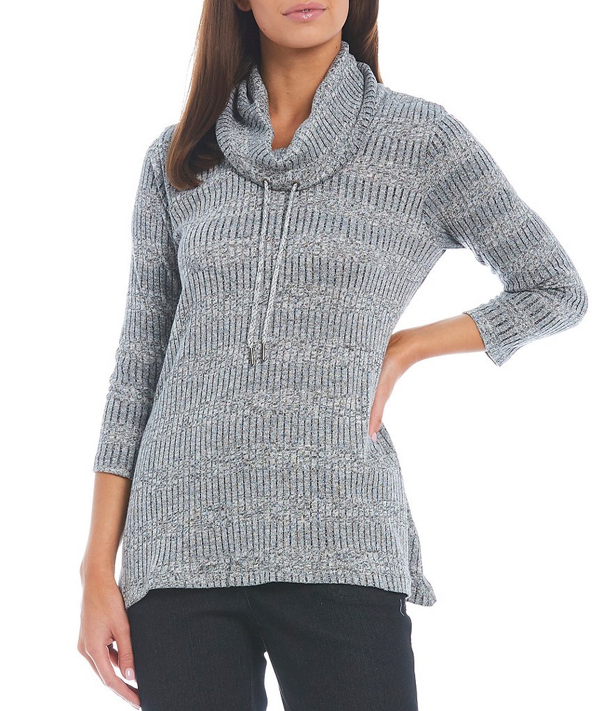 Allison Daley 3/4 Sleeve Drawstring Cowl Neck Pullover