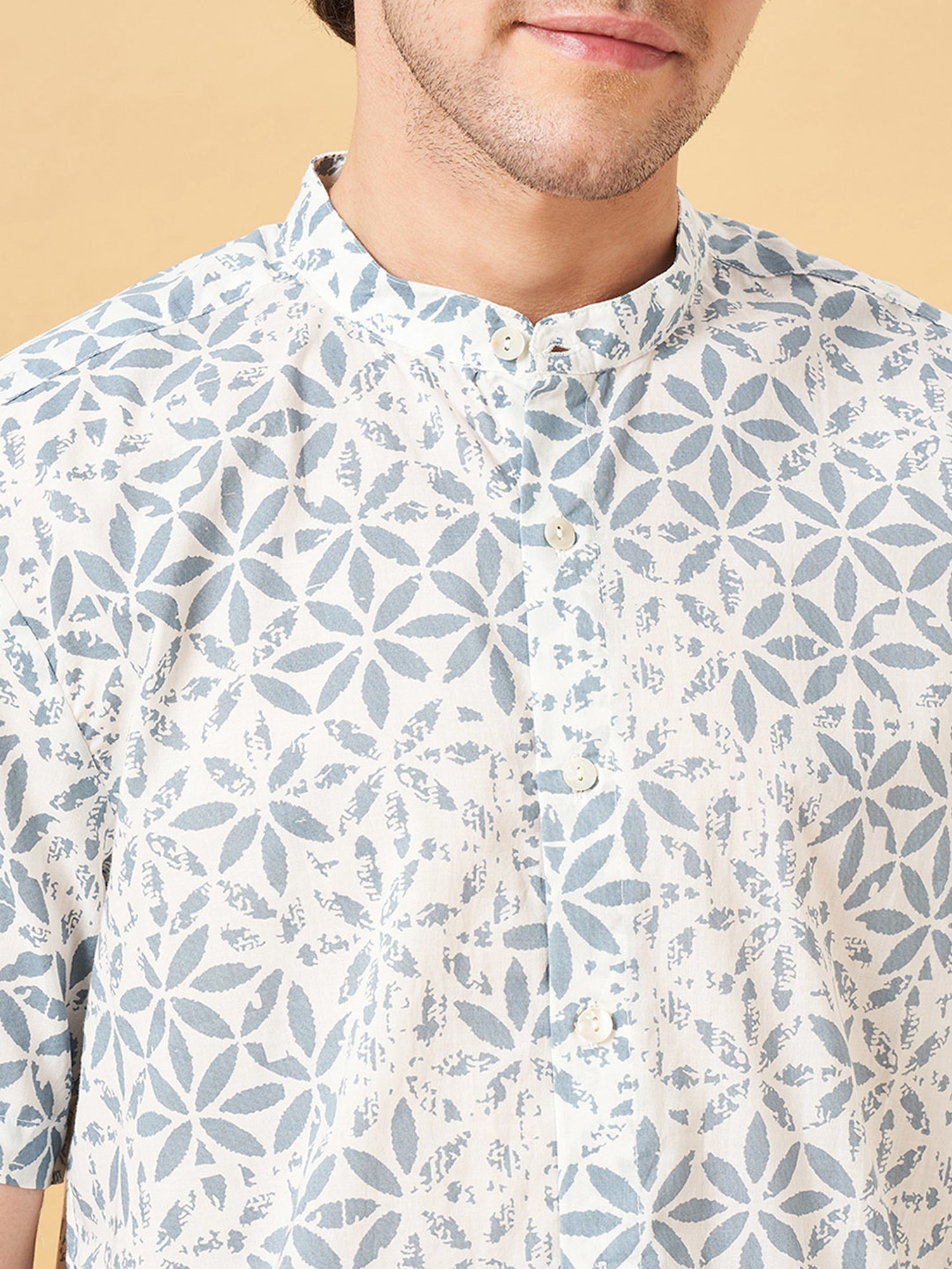 Indus Route by Pantaloons Powder Blue Regular Fit Printed Shirt
