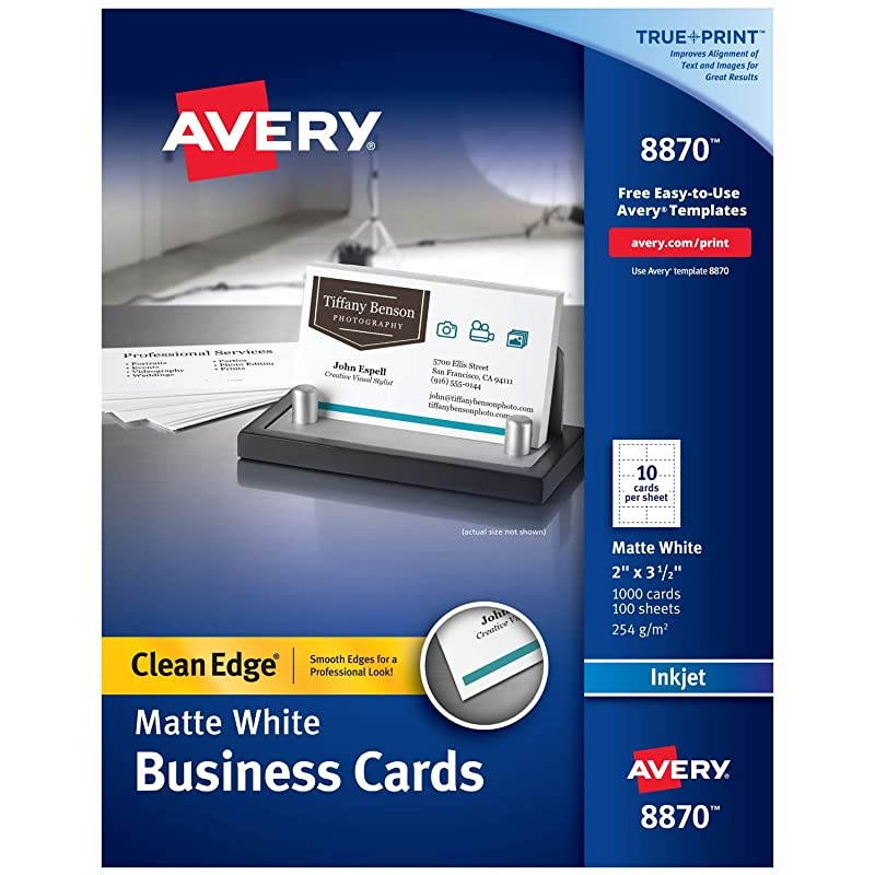 Printable Business Cards, Inkjet Printers, 1,000 Cards, 2 x 3.5, Clean Edge, Heavyweight (8870), White