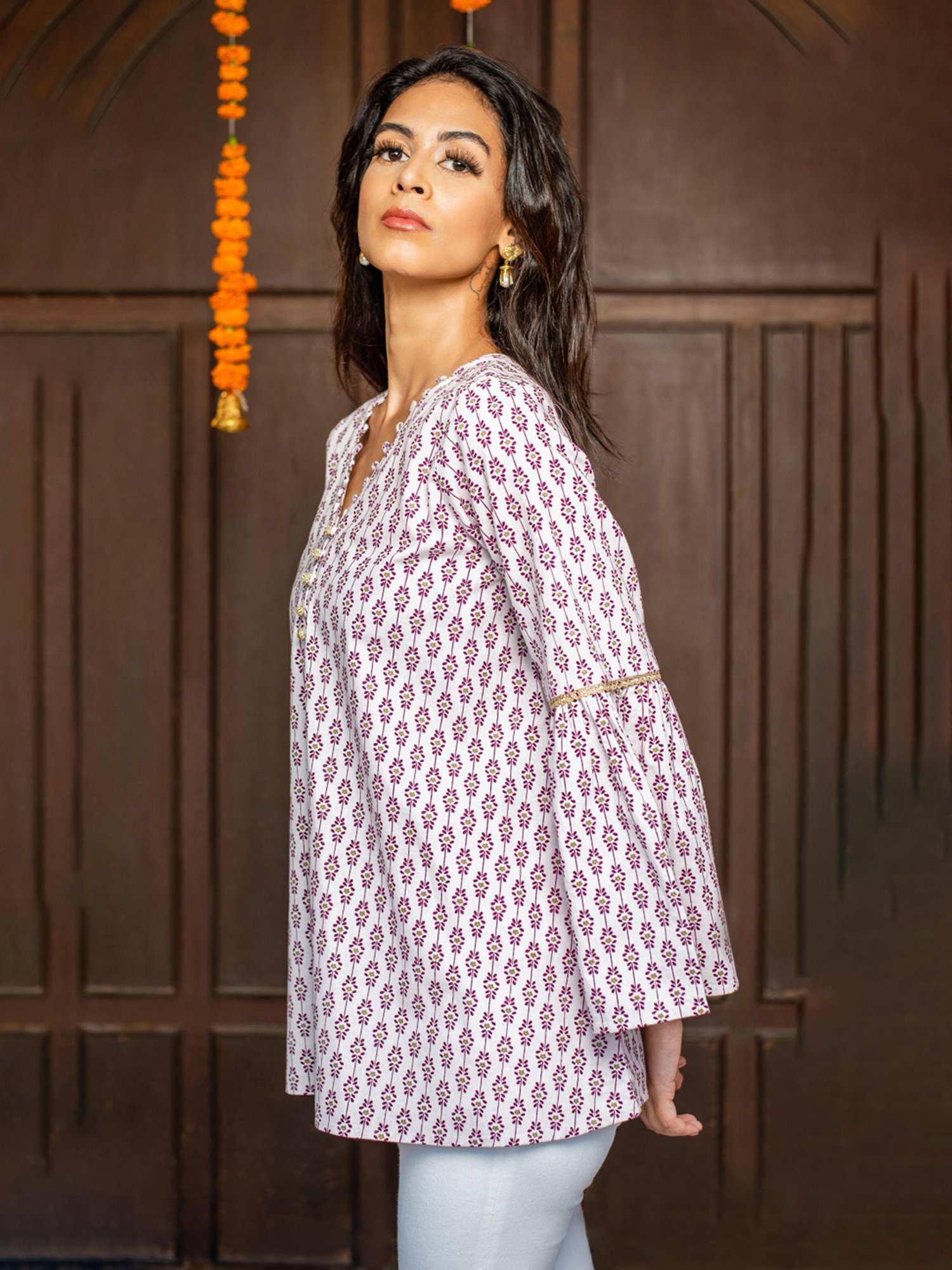 Grass & Sunshine Light Pink Boho Dreams Printed A Line Short Kurta