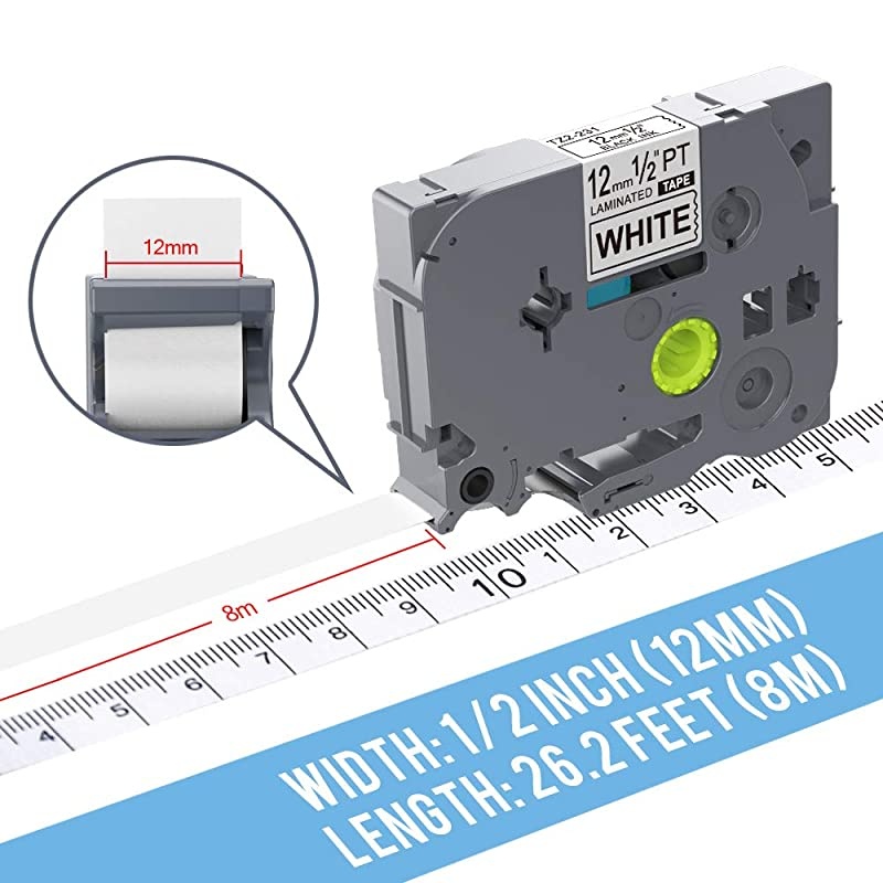 Replacement for Brother Label Tape TZe-231 TZ-231 Label Maker Tape Black on White,1/2inch x 26.2ft, for PT-D210 PT-H100 PT-D600,10-Pack