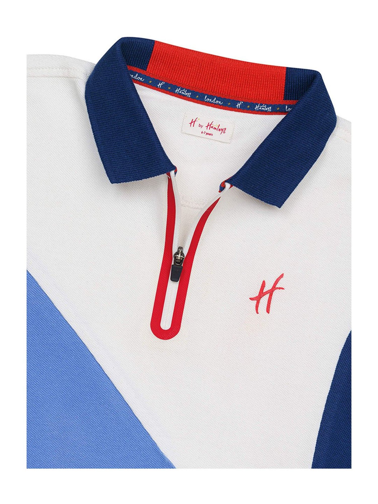 H by Hamleys Boys White & Blue Color Block Polo T-Shirt