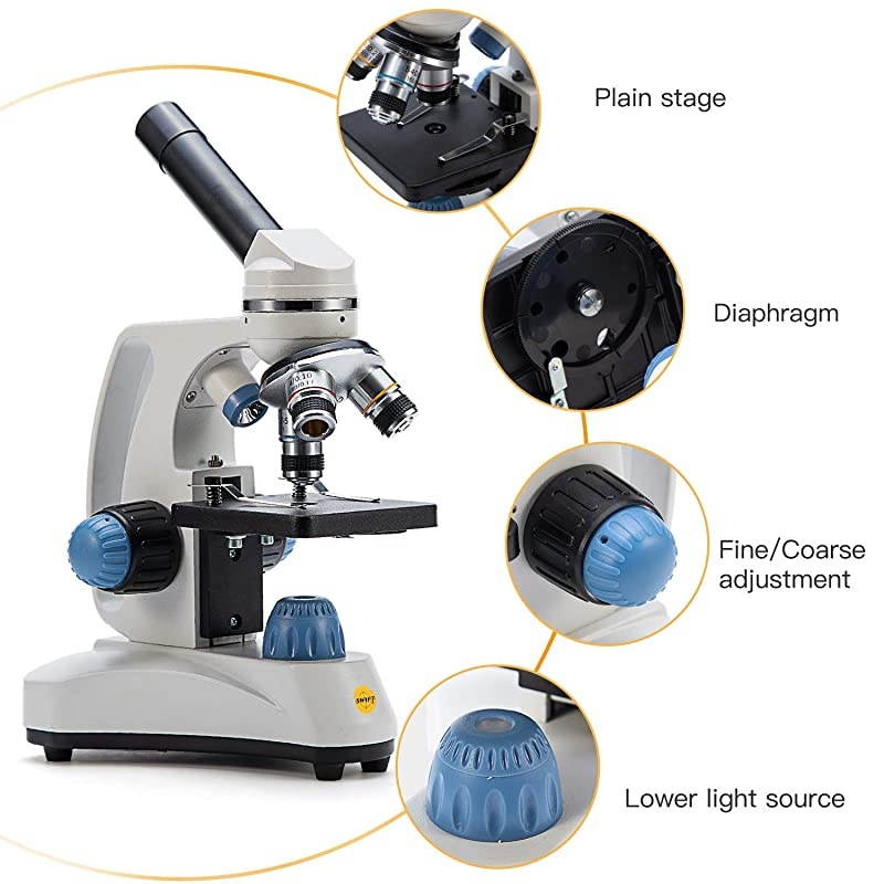 Microscope SW150,Compound Student Microscope,40X-1000X,Monocular Head,Coarse & Fine Focusing,Dual Illumination,Cordless-Capable with Eyepiece Camera and Software Windows and Mac Compatible
