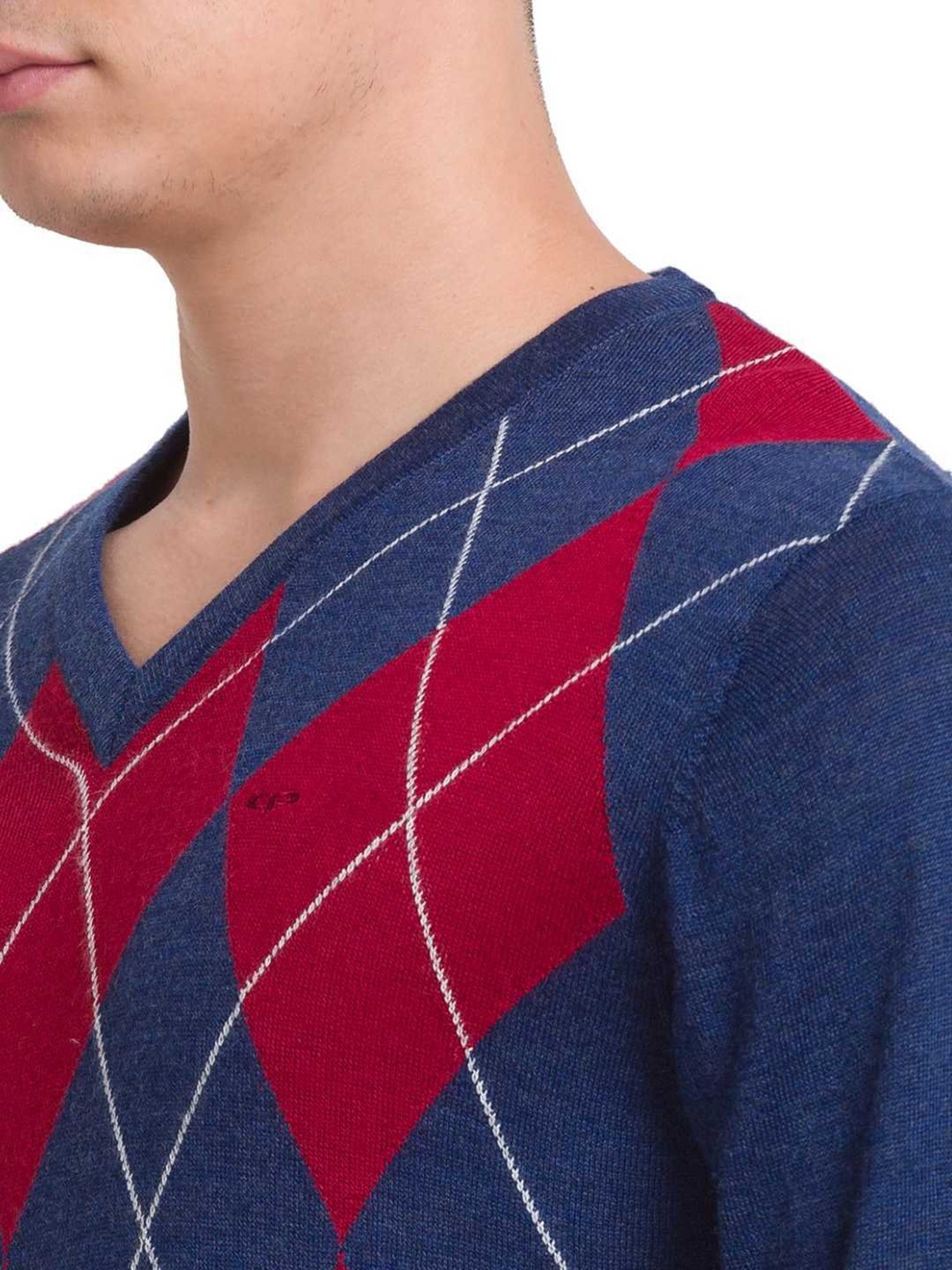 ColorPlus Blue Tailored Fit Self Pattern Sweater