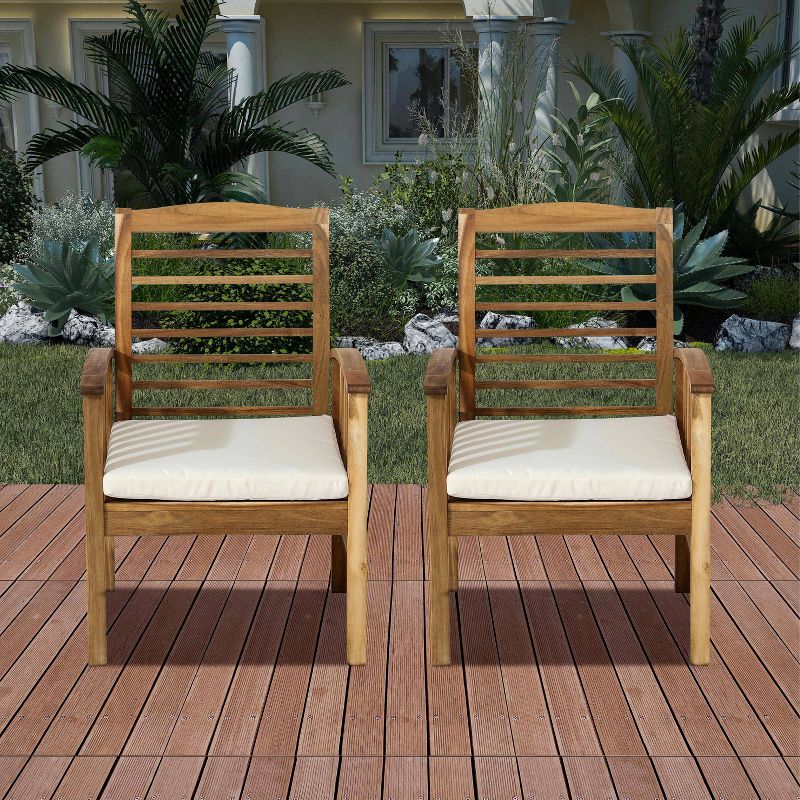 2pk Wood Outdoor Lounge Chair with Off-White Cushion - Accent Furniture