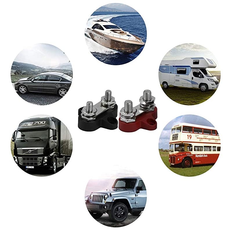 Bus Bar Terminal Block, Power Stud Battery Junction 1/4" Power Distribution for Truck RV Boat, Heavy Duty Stainless Steel (Red & Black Set)