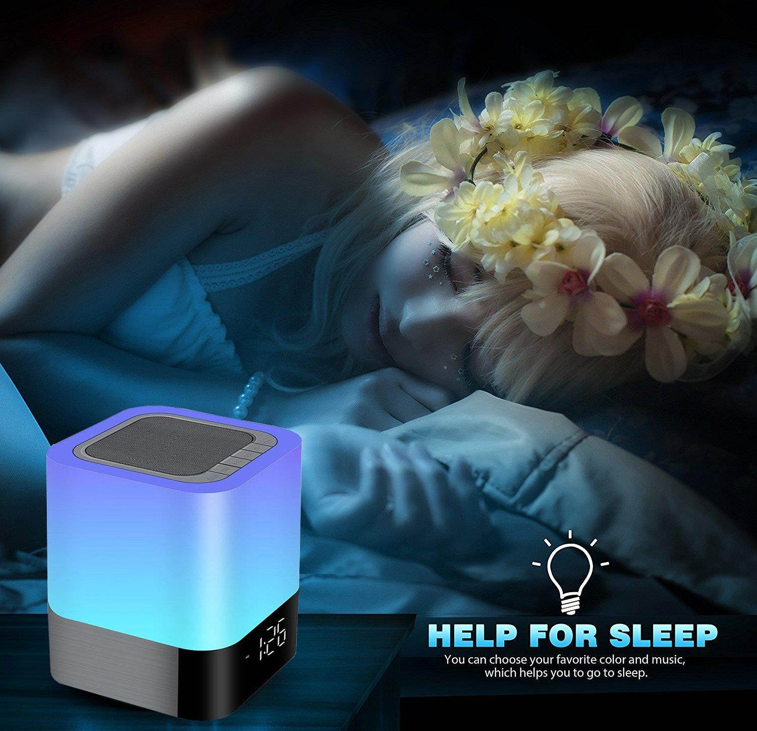 Alarm Clock Bluetooth Speaker,Night Light Bluetooth Speaker,Color Changing Speaker,Touch Sensor Bedside Lamp Dimmable Warm Light,Night Light Wireless Speaker,Ideal for Kids,Party,Bedroom,Camping
