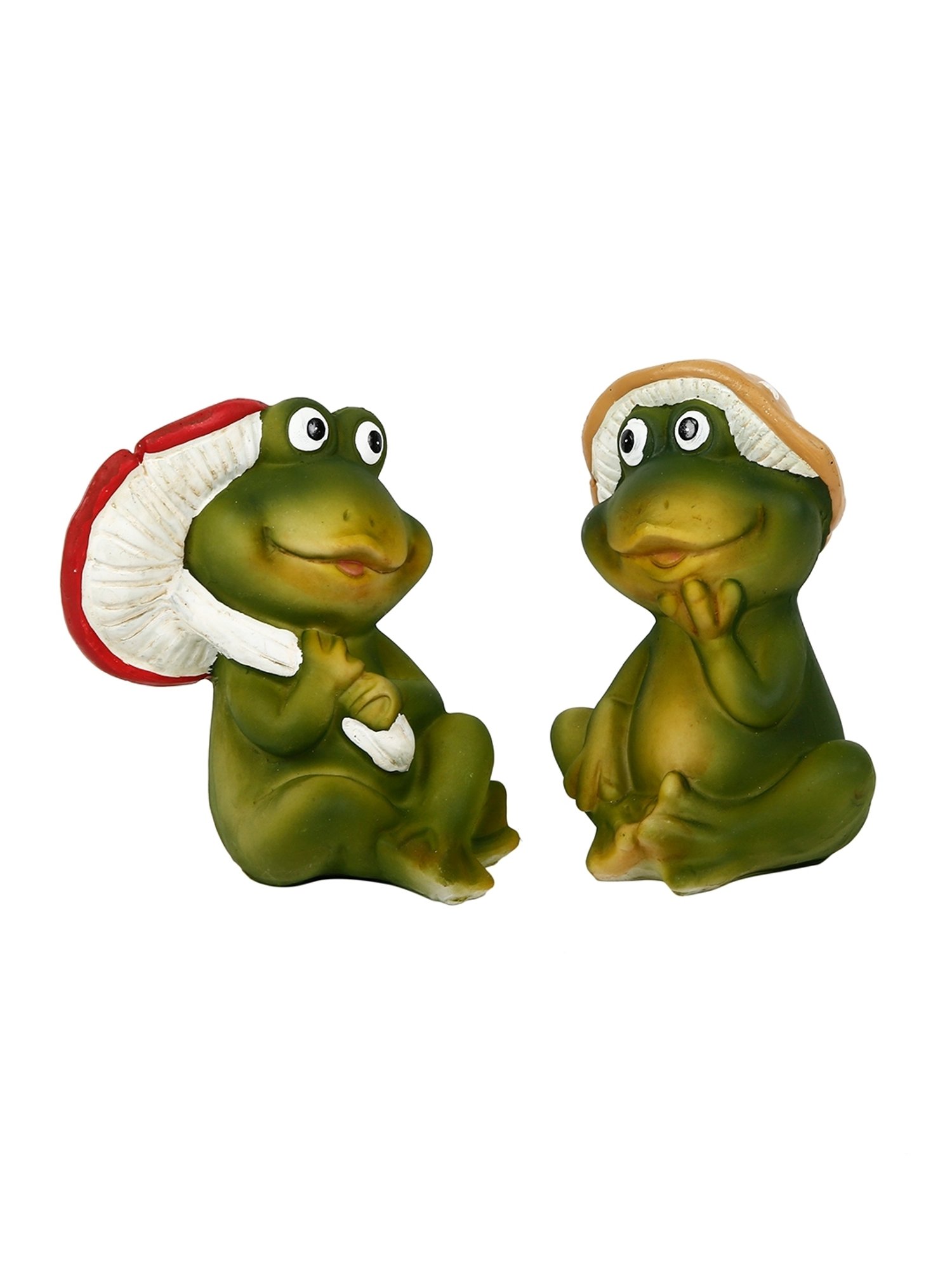 Tayhaa Multicolor Polyresin mushroom frog showpieces - Set of 2