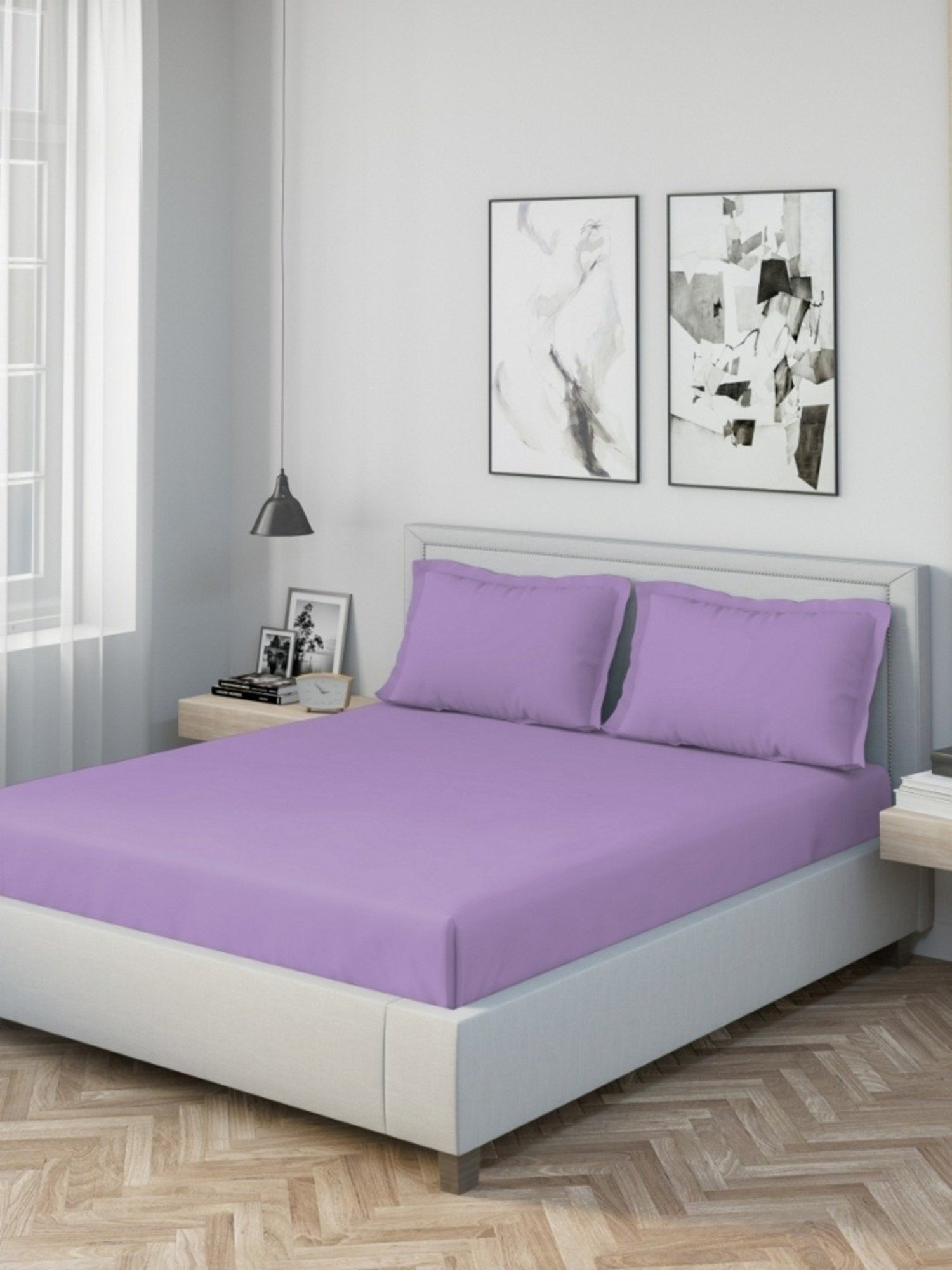 DDecor Solid Purple 180 TC Cotton King Bed Sheet With 2 Pillow Covers