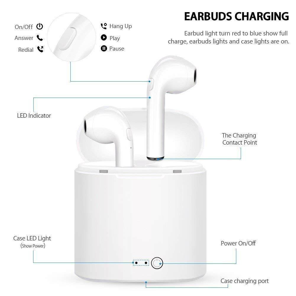 Wireless Earbuds Bluetooth Headphones Stereo Earphone Built-In Mic with Charging Case Cordless Sport Headsets for AirPods iPhone X 8 7 plus 6 6s plus Android Samsung Galaxy