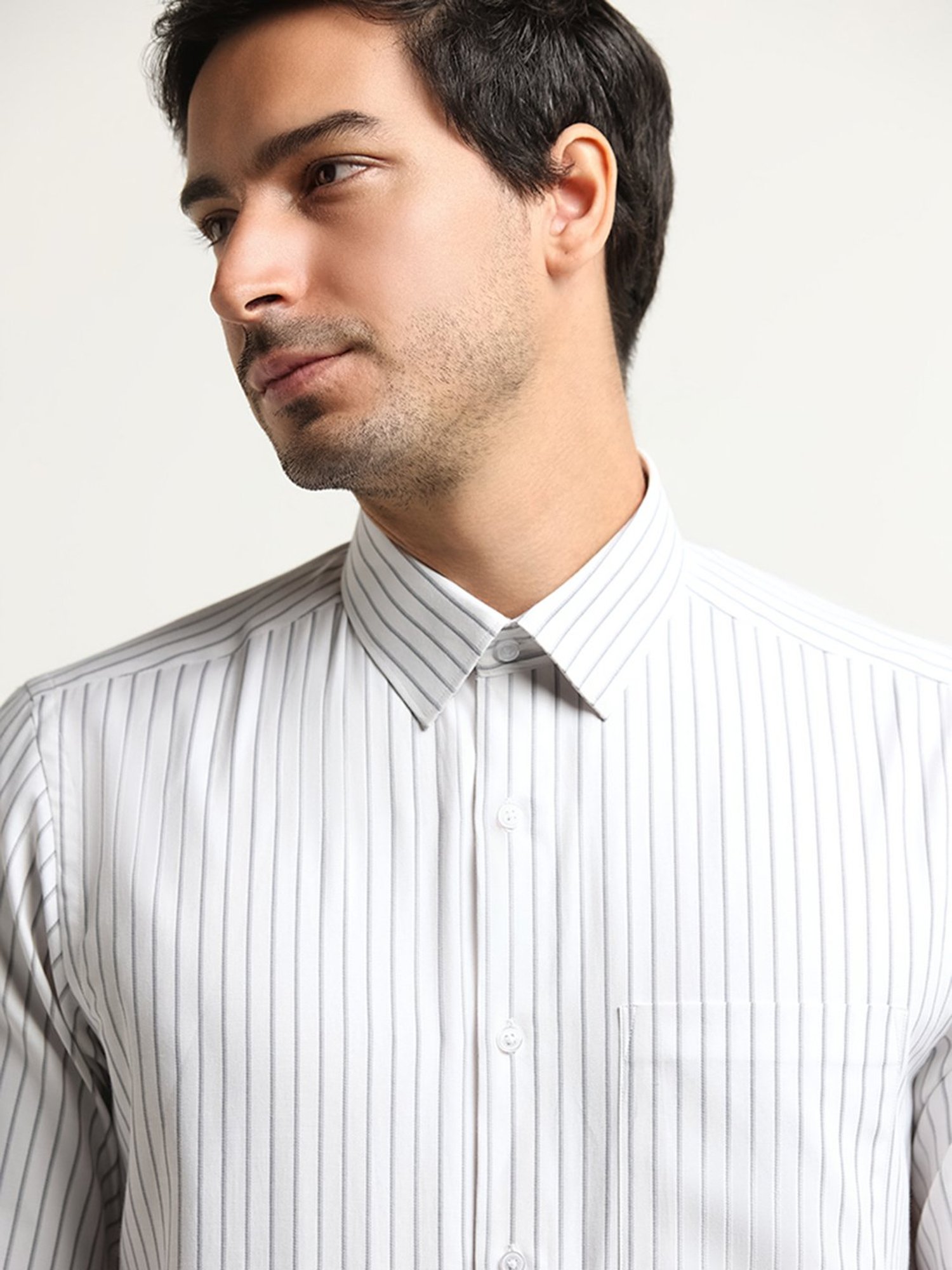 WES Formals by Westside Grey Striped Slim Fit Shirt