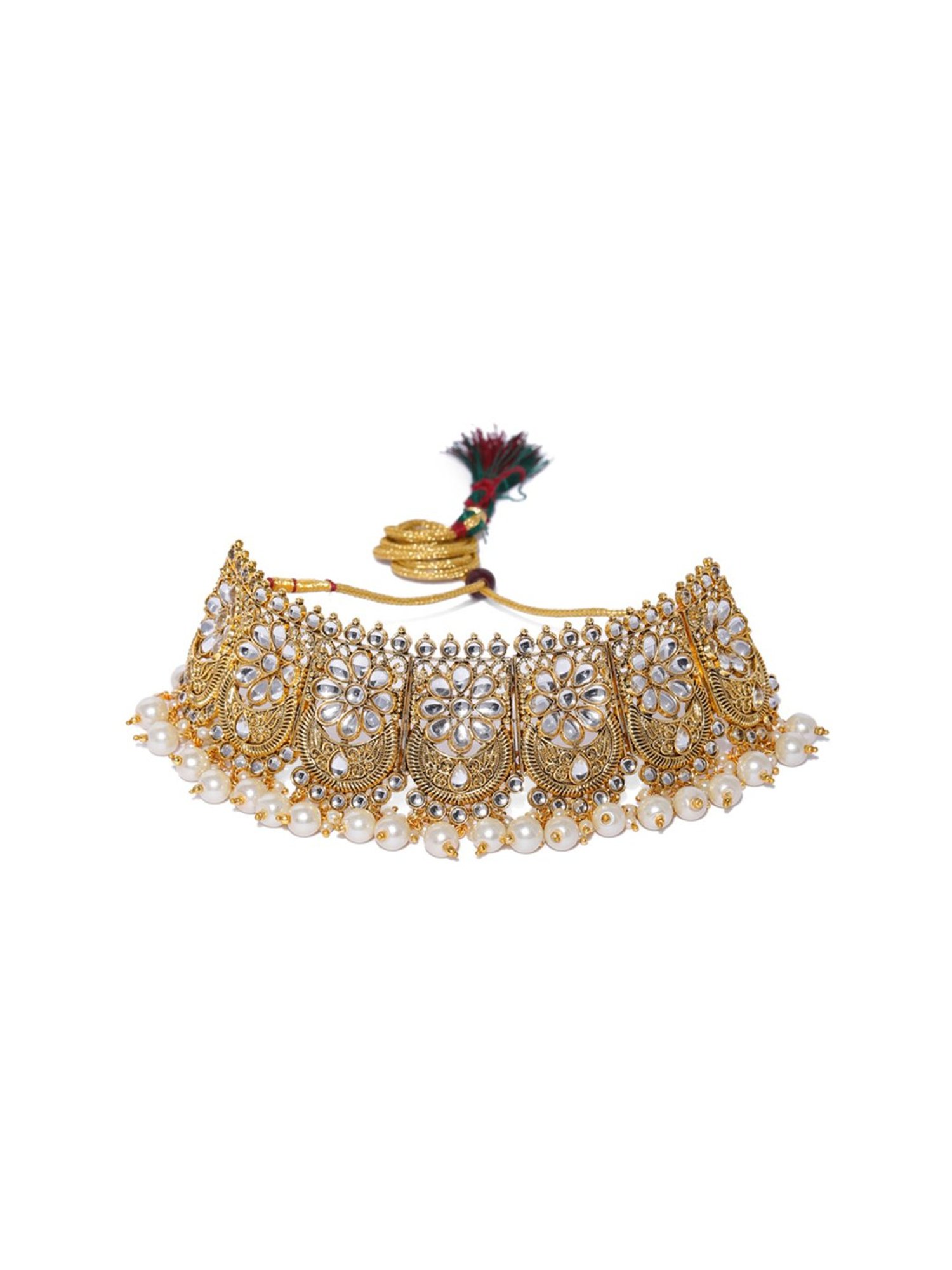Zaveri Pearls Floral Kundan And Pearls Choker Necklace Set-ZPFK8905