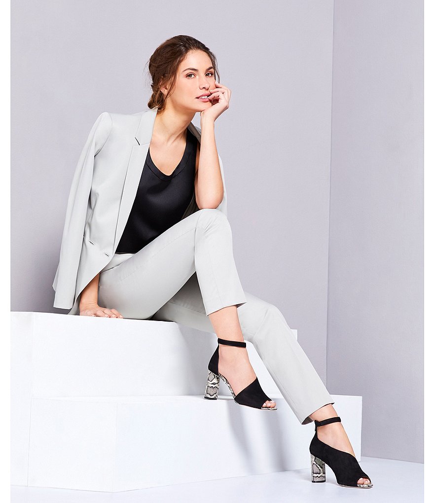 Deltan Tessa Croc-Embossed T-Strap Block Heel Pumps