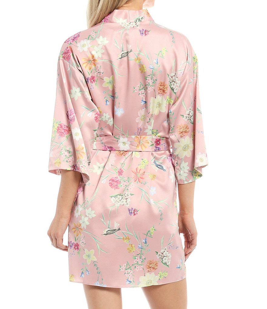 Flora Nikrooz Floral Printed Charmeuse Short Wrap Robe
